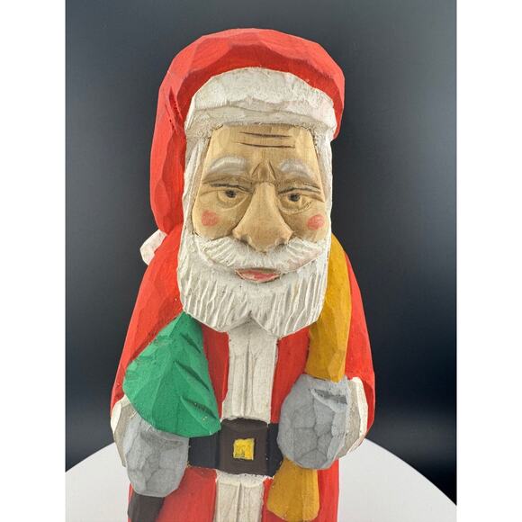 Hand-Carved Folk Santa Claus Statue - Picture 7 of 8
